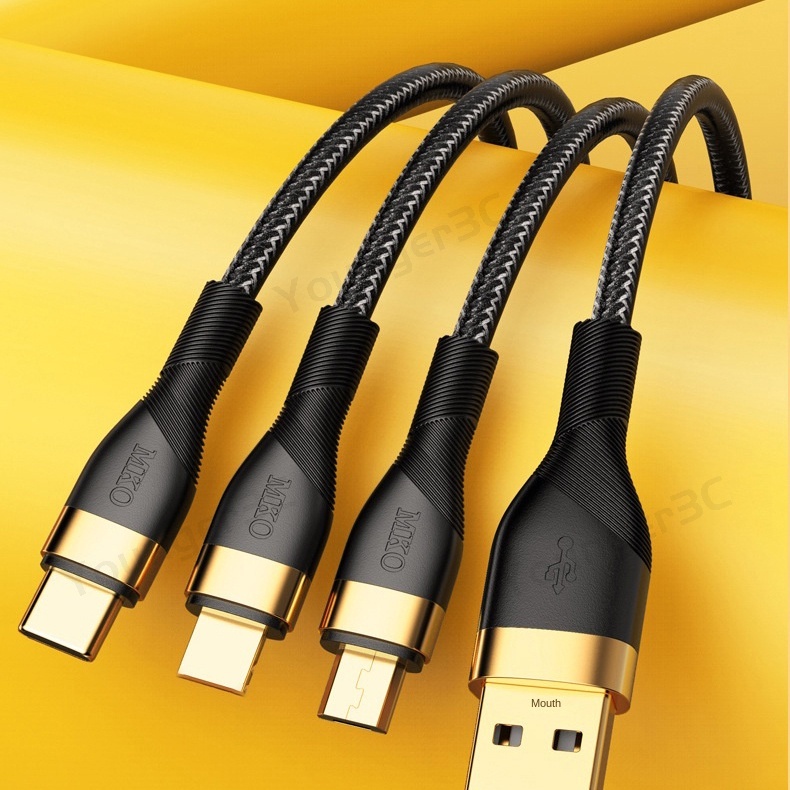 40menit Penuh 120W 6A Kabel Pengisian Super Cepat 3in1 Jalur Data Pengisian Flash Lapis Emas Untuk Iphone Tipe C Android