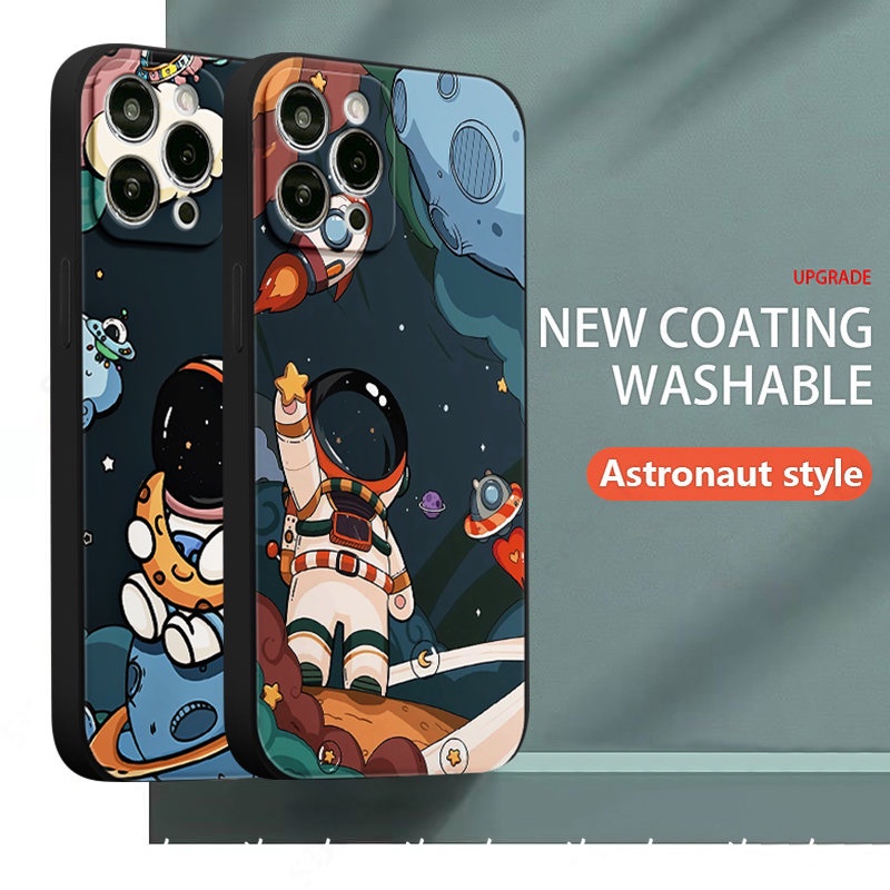 Casing Kartun Lucu Tepi Lurus Redmi A1 12C 10 9T 9A 9 9C NFC Note11 10 9 8 10 Pro Plus 10Pro 10s Poco F4 M5 M4 M3 Pro F3 X3 Pro 10 M3 MI 11 Lite 10T Astronot Soft Cover NASA