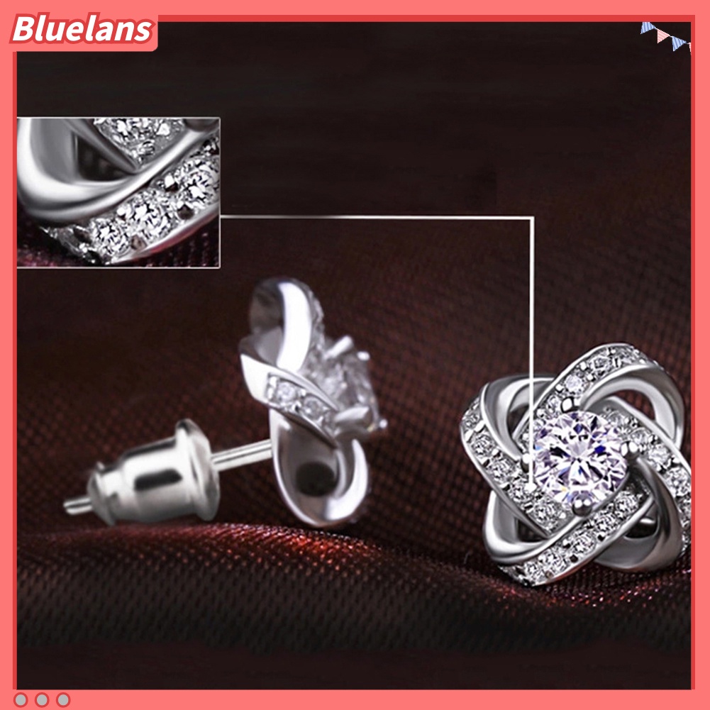 {In Stock} Fashion Perhiasan Wanita Perak Disepuh Telinga Stud Cubic Zirconia Berlian Imitasi Anting