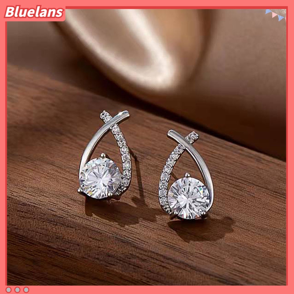 {In Stock} 1pasang Anting Tusuk Wanita Cross-cut Rhinestones Perhiasan Tahan Lama Cerah Kilau Telinga Giwang Untuk Pernikahan