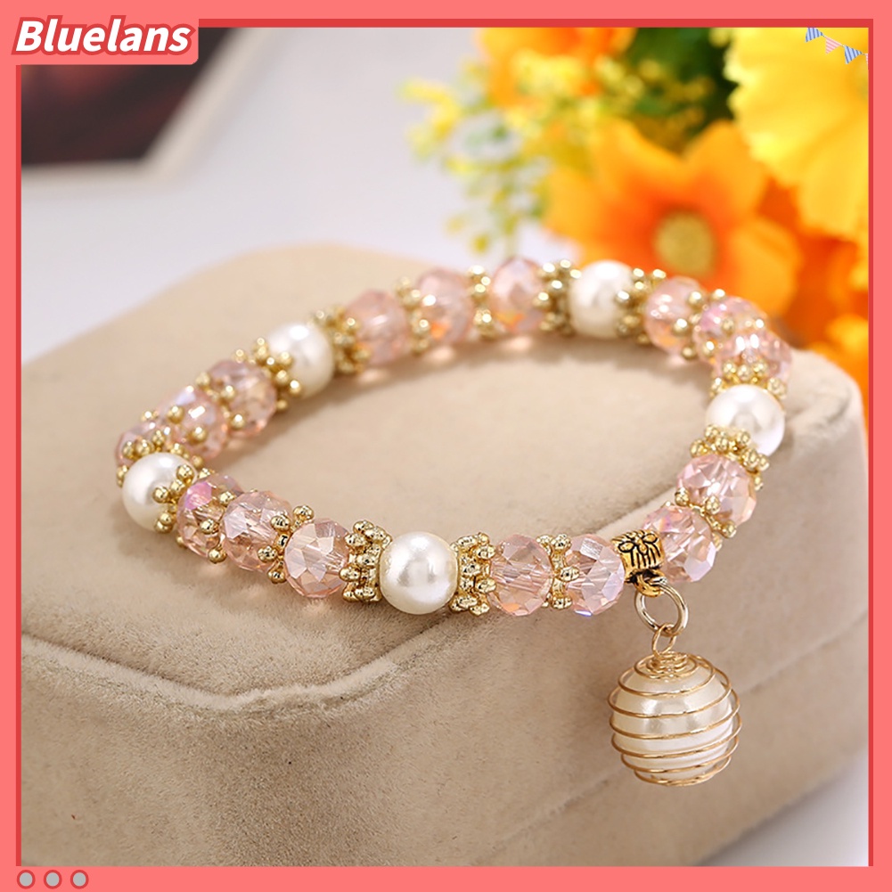 {In Stock} Wanita Manik-Manik Gelang Spiral Mutiara Imitasi Pesona Liontin Elegan Perhiasan Hadiah
