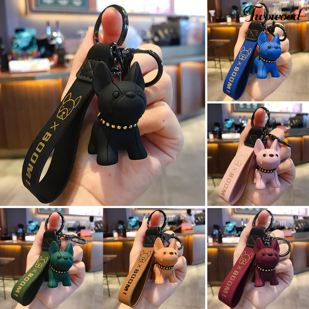Twowood French Bulldog Gantungan Kunci 3D Resin Kerajinan Serbaguna Ransel Ornamen Hewan Lucu Anjing Key Ring Untuk Anak Perempuan