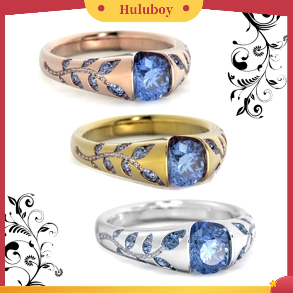 {Ready Stock} Wanita Fashion Daun Imitasi Safir Berlian Imitasi Bertatahkan Jari Cincin Club Perhiasan Hadiah