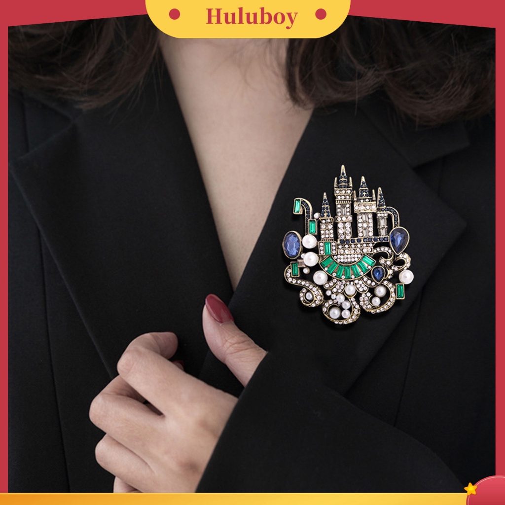{Ready Stock} Bros Pin Bentuk Kastil Berlian Imitasi Berwarna Perempuan Lucu Berkilau Cerah Bros Pakaian Dekor