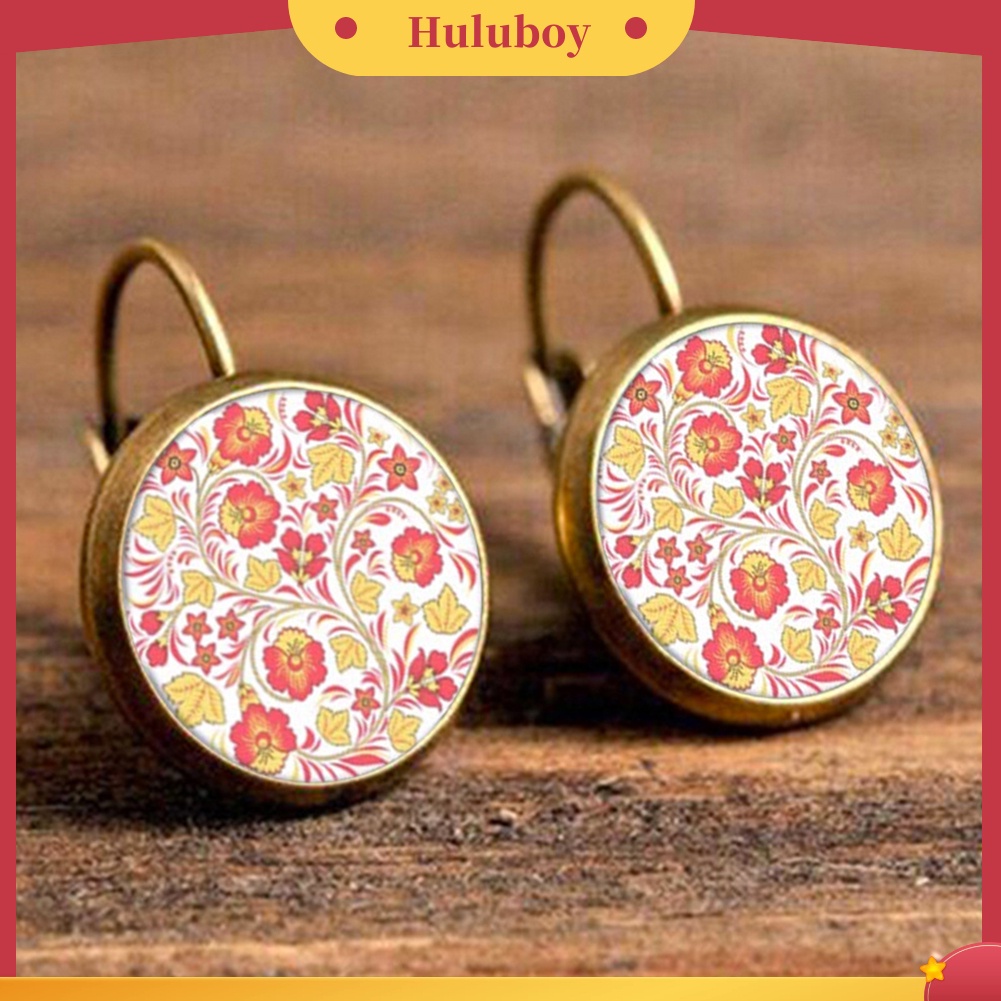 {Ready Stock} Retro Mandala Bunga Bulat Perunggu Klip Telinga Gadis Wanita Leaverback Earrings