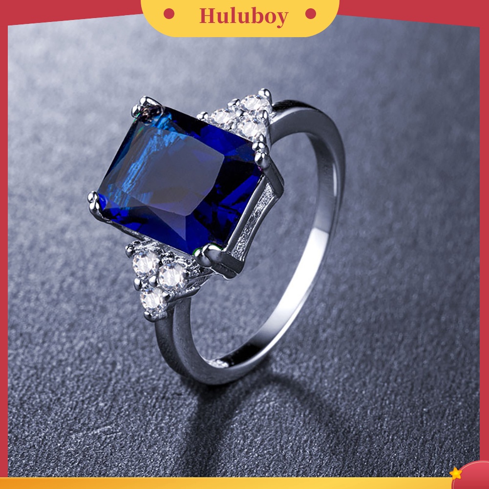 {Ready Stock} Fashion Square Cut Cubic Zirconia Berlian Imitasi Cincin Pengantin Pertunangan Perhiasan Hadiah