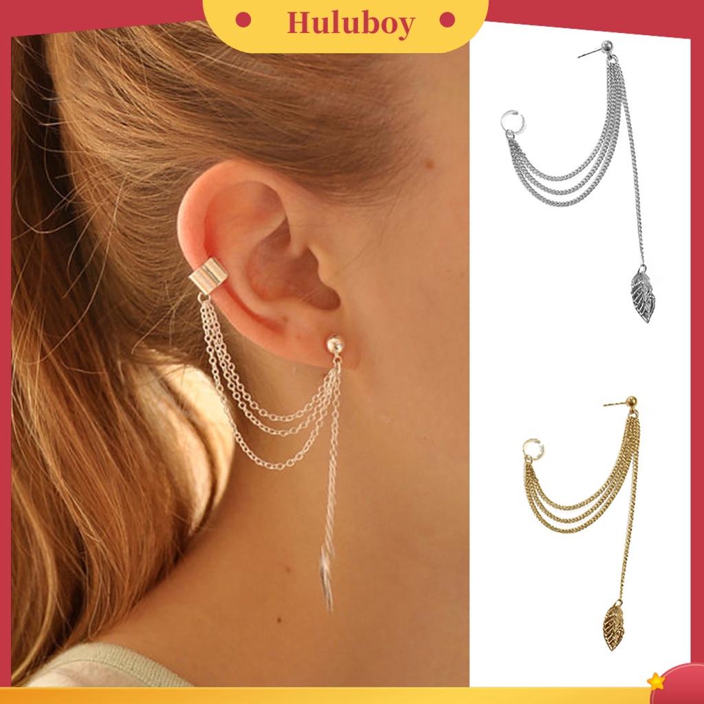 {Ready Stock} 1Pc Anting Tusuk Gaya Gothic Punk Hias Alloy Wanita Rantai Daun Menjuntai Earrings Untuk Liburan