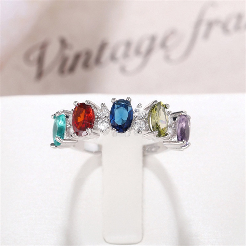 Rainbow Cubic Zirconia Cincin Untuk Wanita Briliant Warna-Warni Pernikahan Band Perempuan Cincin Tunangan Pesta Perhiasan Mewah