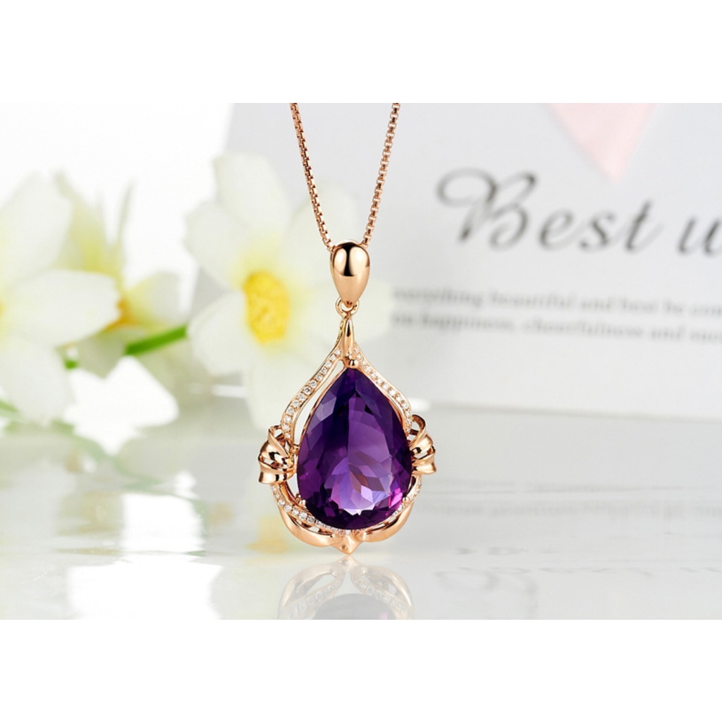 Goldkingdom Fashion Perhiasan Aksesoris Ready Stock Kreatif Wanita Mermaid Amethyst Liontin Mewah Micro Set Rose Gold Kalung Liontin