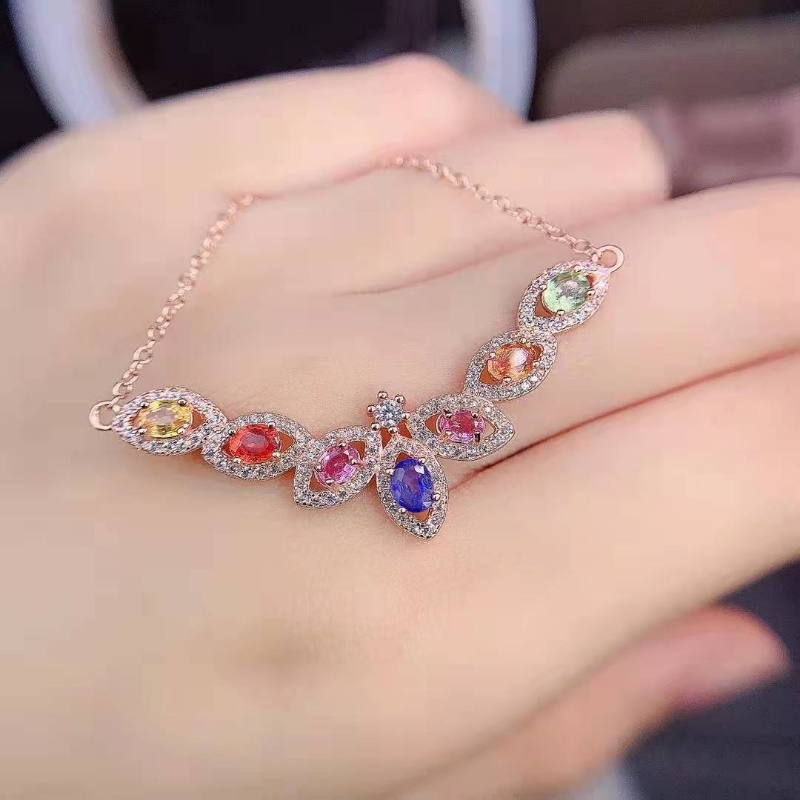 Goldkingdom Aksesoris Perhiasan Fashion Ready Stock Kepribadian Perhiasan Harta Karun Warna-Warni Bertatahkan Dengan Kalung Turmalin Alami Mikro Penuh Berlian Cahaya Mewah Rantai Set Liontin