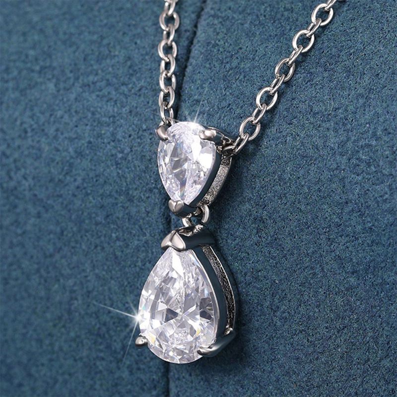 Kalung Liontin Kristal Cubic Zirconia Bentuk Pir Sederhana Dan Elegan Untuk Wanita Mewah Fashion Lady Perhiasan Pesta Pernikahan