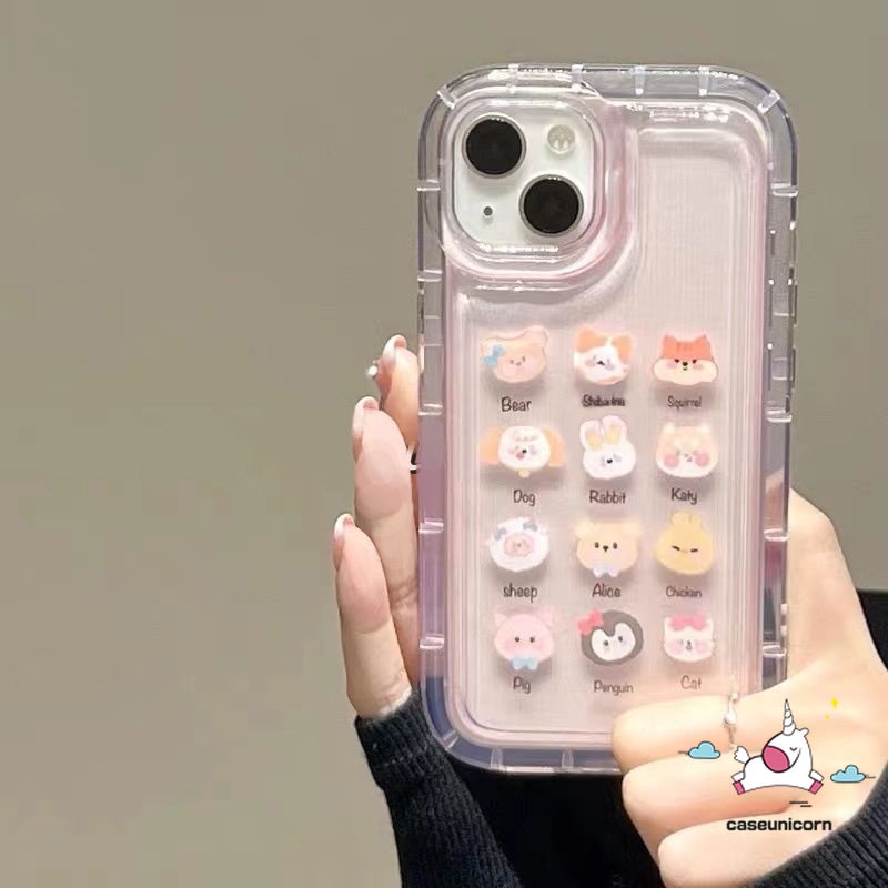 IPHONE Kawaii Casing Ponsel Shell Kompatibel Untuk Iphone11 14 13 12 Pro MAX 7Plus XR 6 6S Plus X XS MAX Ins Cherry Candy Kartun Hewan Lucu Beruang Kodok Lembut Tpu Shockproof Airbag Cover