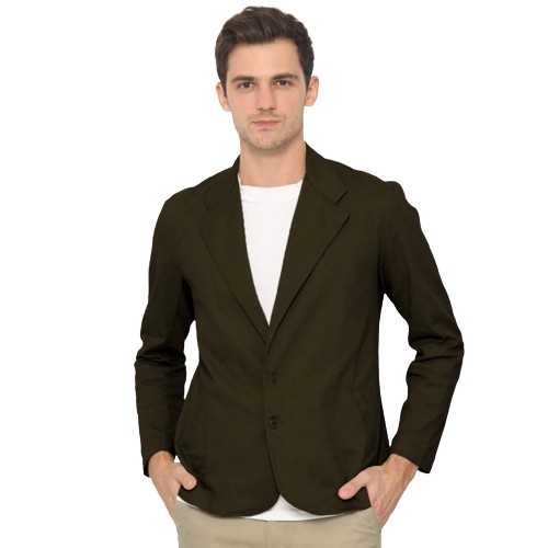 Promo GENKI Blazer Casual Pria - Jas Formal Pria Lengan Panjang - Hijau Army, M