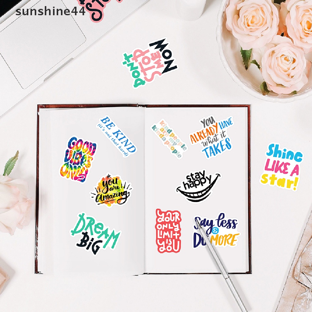 Sunshine 50pcs Stiker Inspirasi Ungkapan Motivasi Life Quotes Decals DIY Laptop Scrapbooking Stiker Hadiah ID