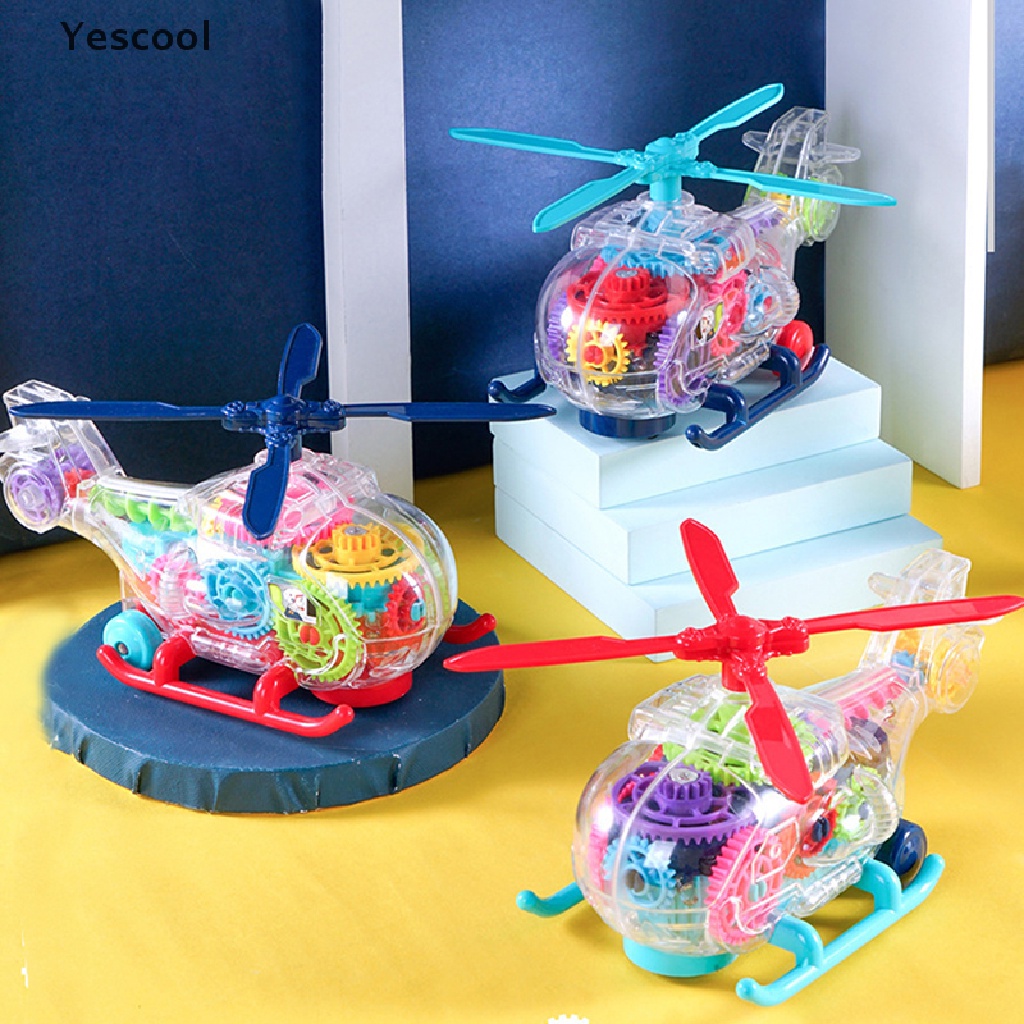 Yescool Lampu Helikopter Konsep Gear Universal Elektrik Transparan Warna Warni Mainan Musik ID