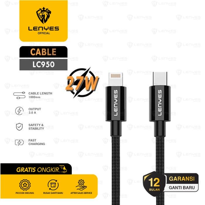 Lenyes LC950 Kabel data charge cable Fast Charging 27W C To Lightning - Black casan