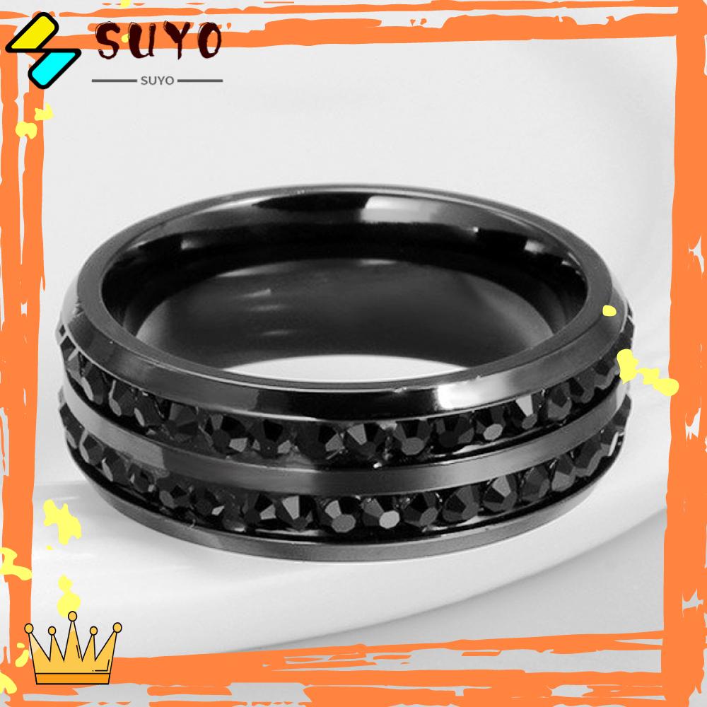 Suyo Band Cincin Fashion Tunangan Titanium Pria Wanita Hitam Cz