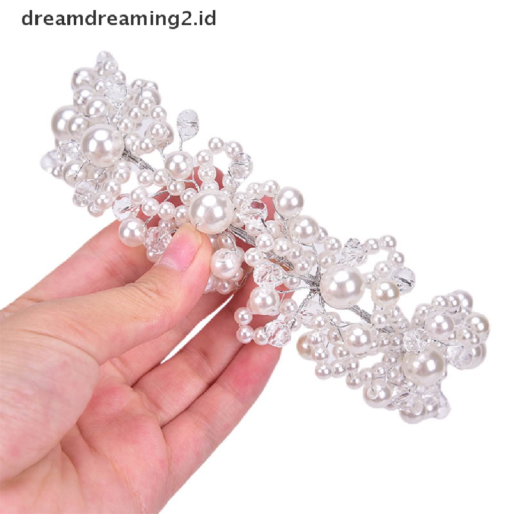 (hot) Bridal Wedding Headband Kristal Bunga Tiara Mahkota Mutiara Berlian Imitasi Rambut Band//