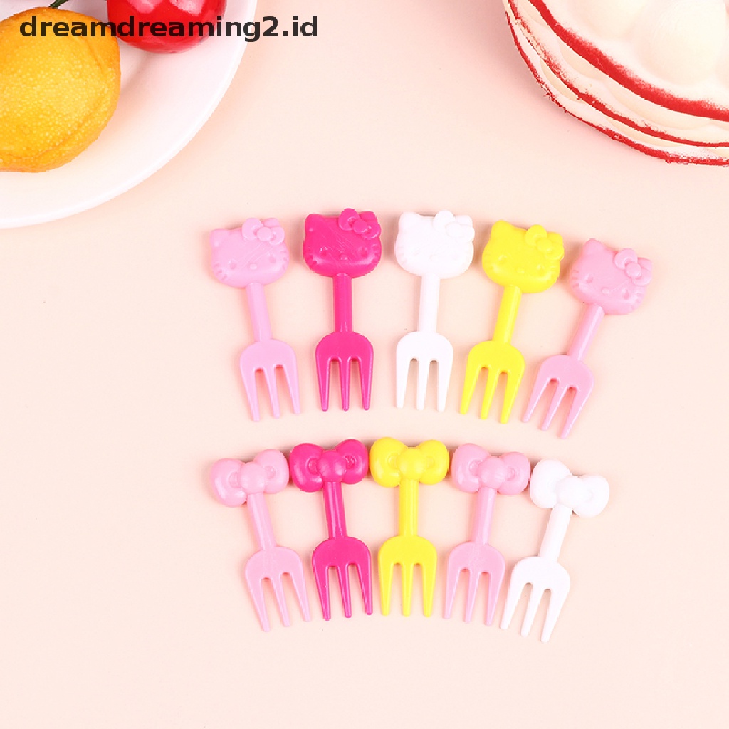 (hot) 10pcs Mini Kawaii Animal Kartun Garpu Buah Anak Snack Kue Dessert Makanan Fruit Pick Tusuk Gigi Tanda Bento Makan Siang//