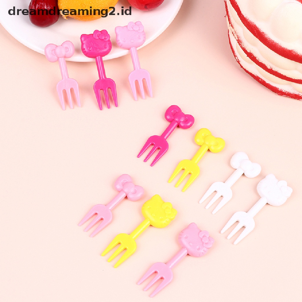 (hot) 10pcs Mini Kawaii Animal Kartun Garpu Buah Anak Snack Kue Dessert Makanan Fruit Pick Tusuk Gigi Tanda Bento Makan Siang//