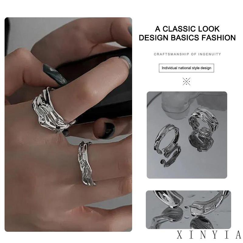 [xinyia.id11] Cincin Pasangan Tidak Teratur Bukaan Canggih Desain Yang Dapat Disesuaikan Cincin Kepribadian Fashion