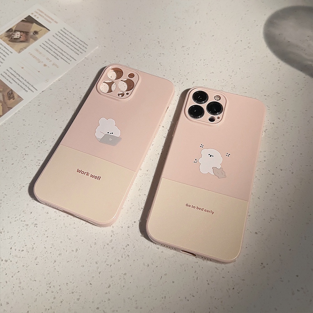 IPHONE Kartun Kelinci Dan Puppy Honey Warna Pink Perlindungan Penuh Honey Pink Phone Case Cover Untuk Iphone11 12 13 14 PLUS PRO MAX