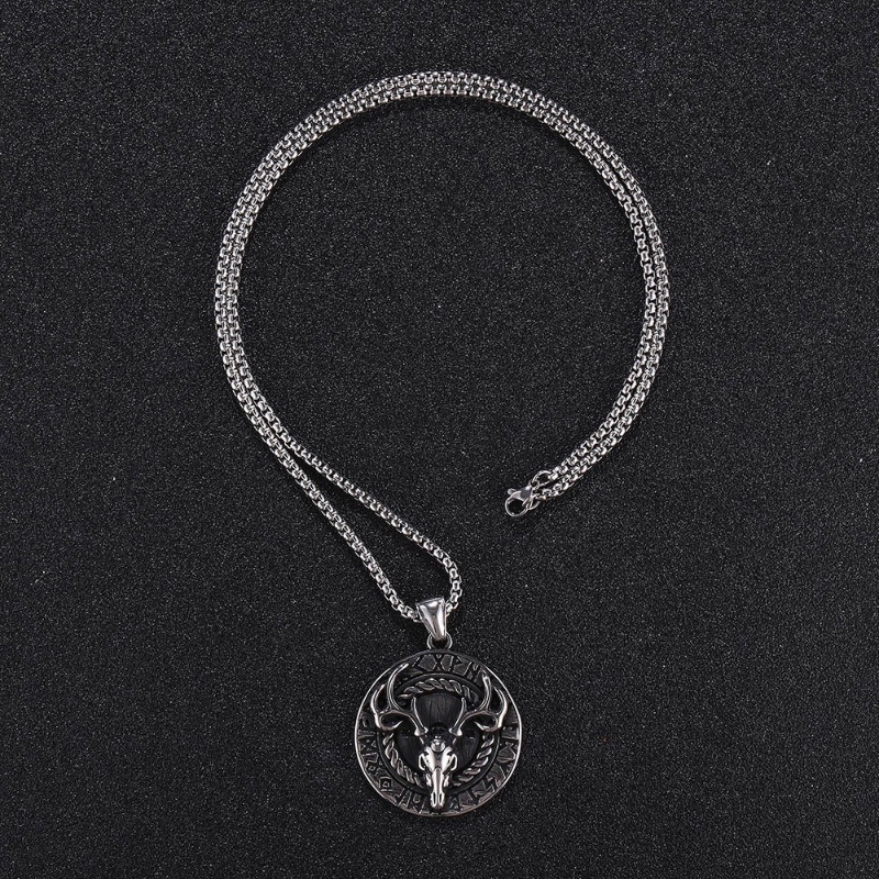 [Z H Perhiasan] Vintage Nordic Viking Hip Hop Elk Liontin Pria Fashion Stainless Steel Kalung Punk Pesta Perhiasan Aksesoris