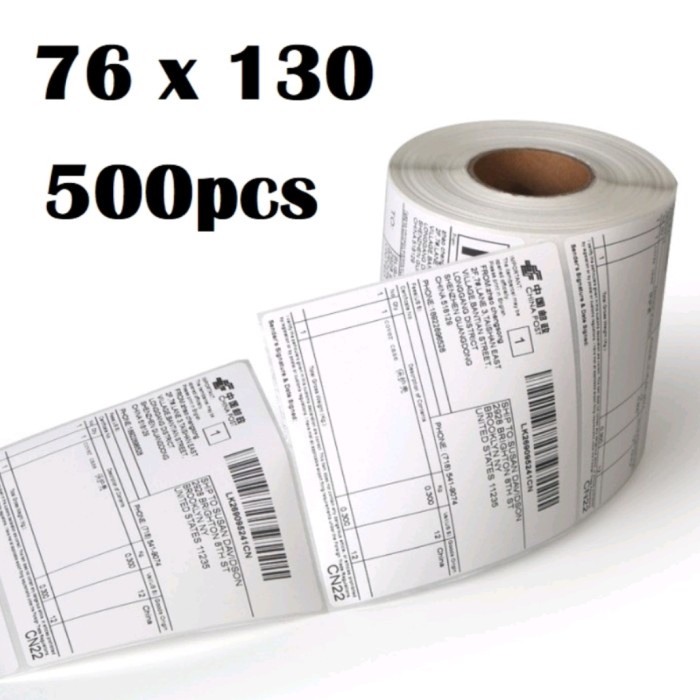 Sticker Label printer thermal 76x130 mm kecil barcode 500 lembar kertas resi 76mm x 130mm 500pcs packing paket roll stiker wiith gap