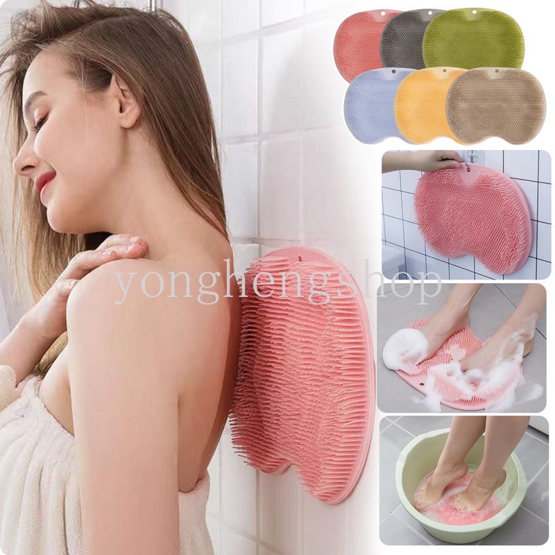 Silicone Shower Exfoliating Scrub Sikat Badan Massage Pad Gosok Kaki Dengan Sucker Mandi Penggosok Punggung Tubuh Alat Pembersih Kulit Mati Anti-Selip Keset Kamar Mandi Supply