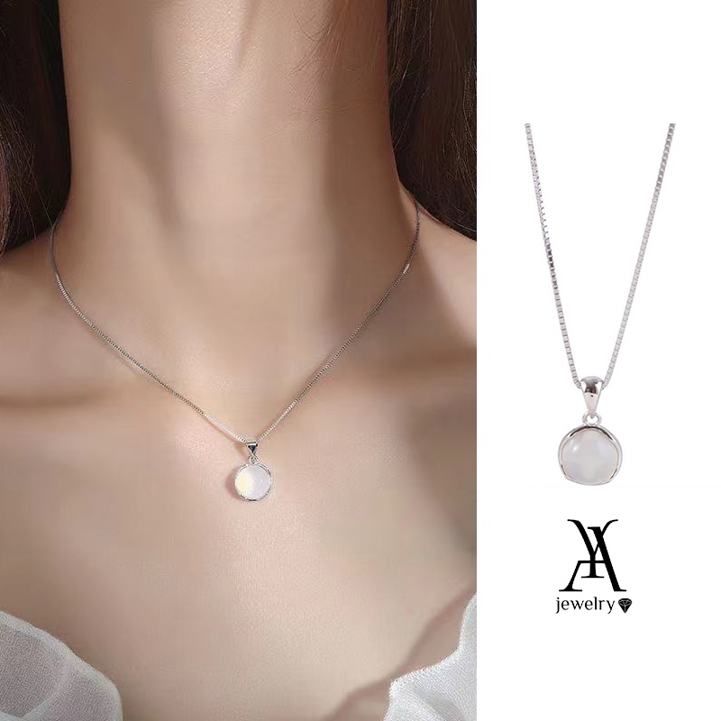 Ay (CN) Kalung Liontin Permata Bulat Elegan Choker Rantai Silver Untuk Aksesoris Perhiasan Wanita