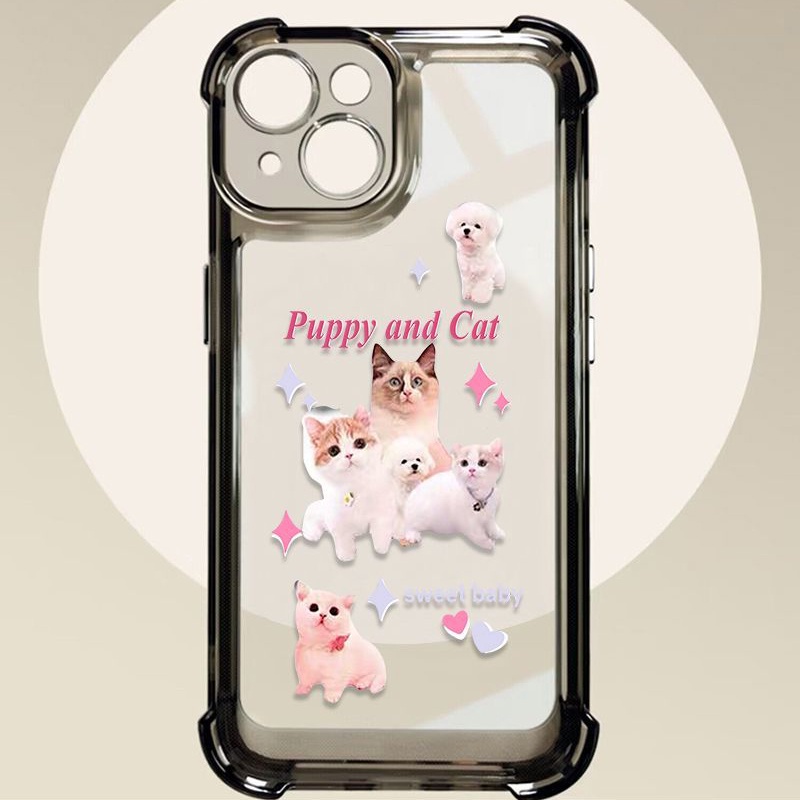 IPHONE Soft Shockproof Case Kompatibel Untuk Iphone11 14 13 12 Pro XS Max X XR 7+8 6 6S Plus Casing Kucing Lucu Transparan TPU Unik Tombol Cover Pelindung Kamera