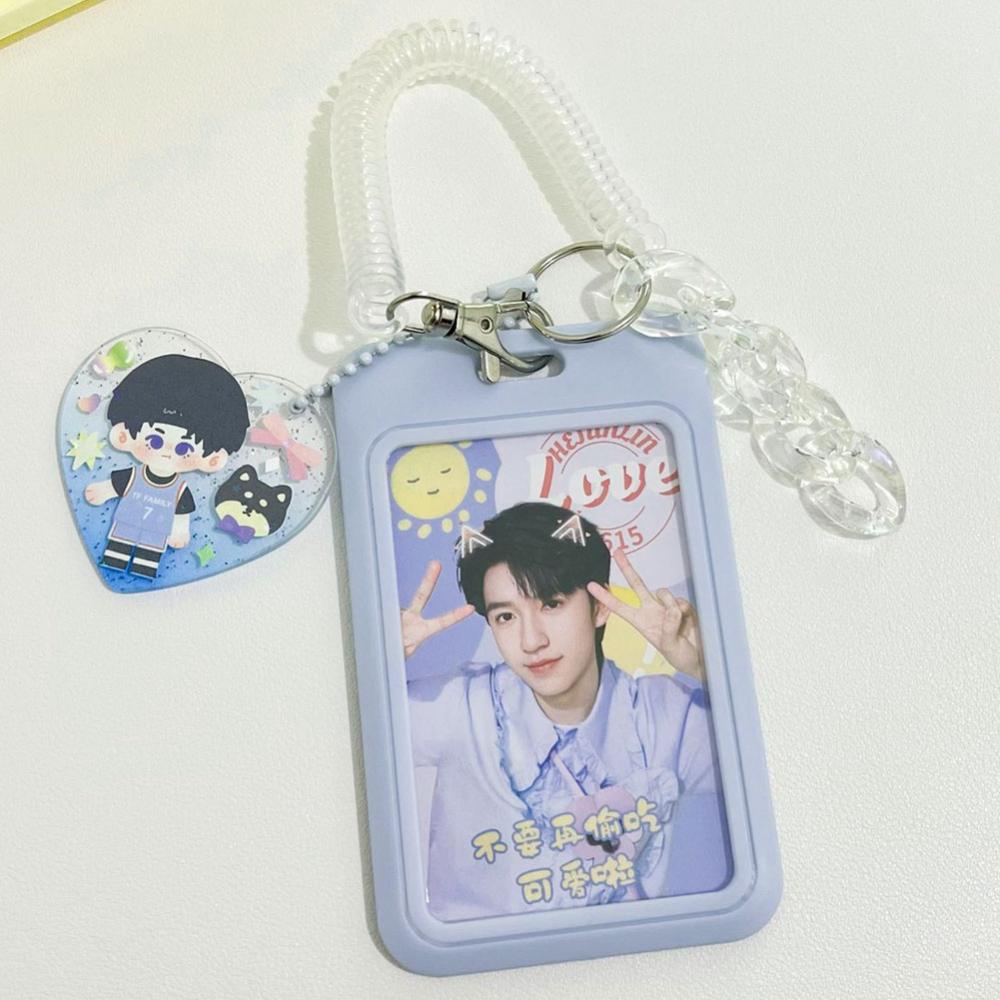 Timekey 3inch Kpop Photocard Holder Biru Akrilik Kredit ID Bank Card Tempat Display Foto Bus Subway Card Pelindung Case Liontin DGA1