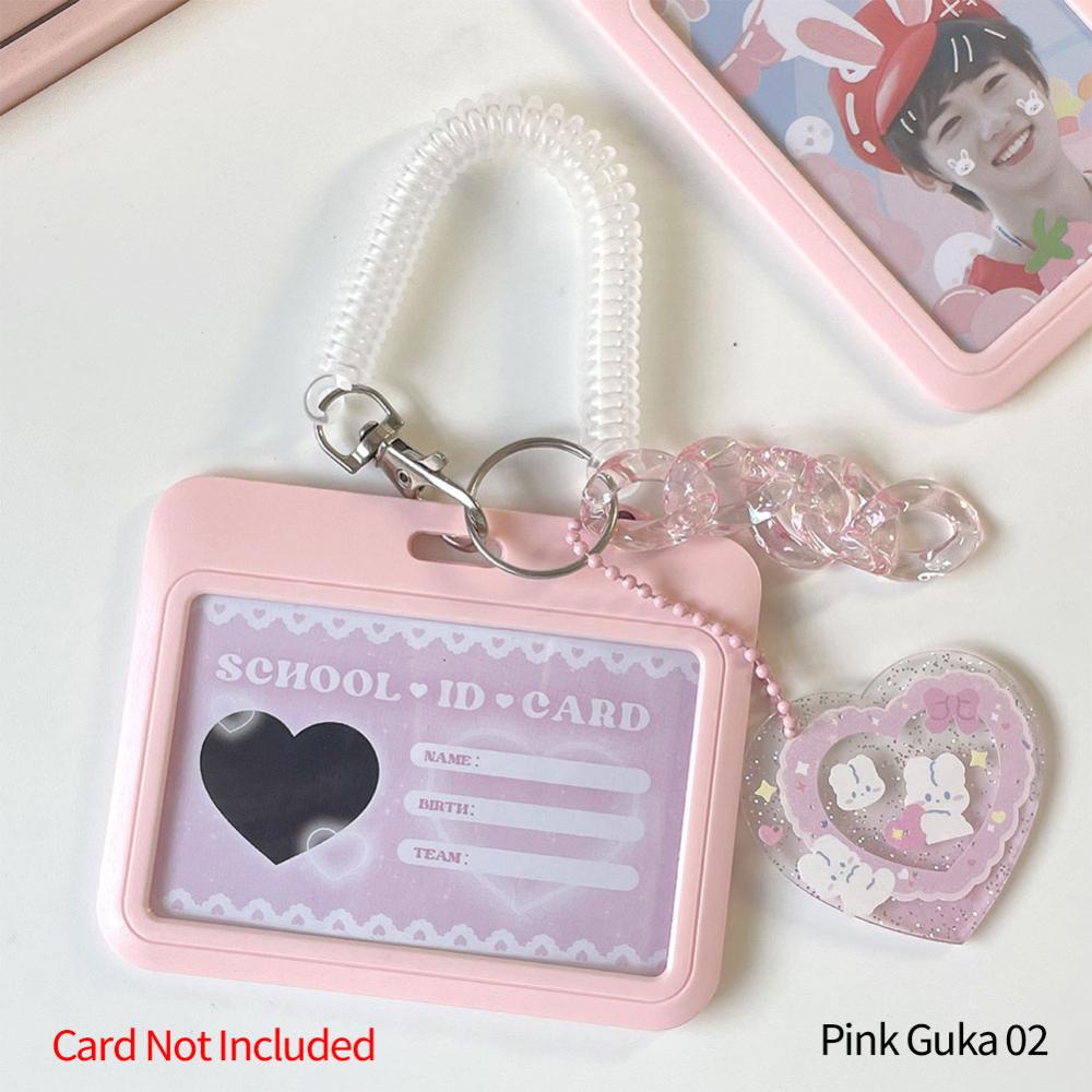 Timekey 3inch Kpop Pink Photocard Holder Akrilik Kredit ID Bank Card Foto Display Holder Bus Subway Card Pelindung Case Liontin DGA1