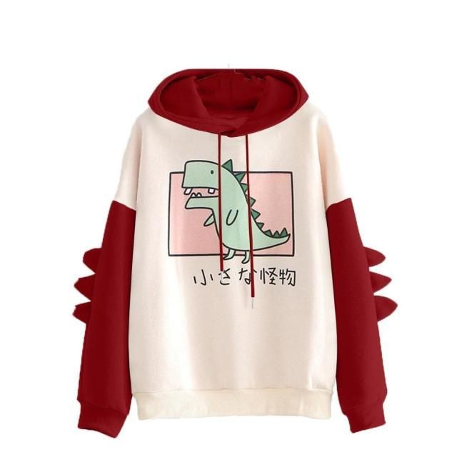 Dinosaur Sweater Wanita Outerwear Sweter Hoodie Polos Basic Matt Fleece Tebal Premium OOTD Korean Style