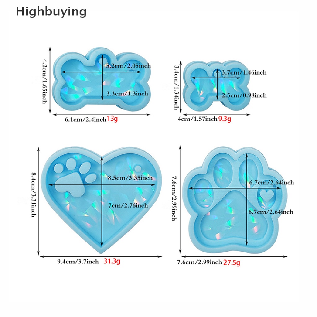 Hbid DIY Horaphic Heart Cats Paw Bone Charm Silicone Mold Light and Shadow Pet Tag Gantungan Kunci Liontin Kristal Epoxy Resin Cetakan Glory