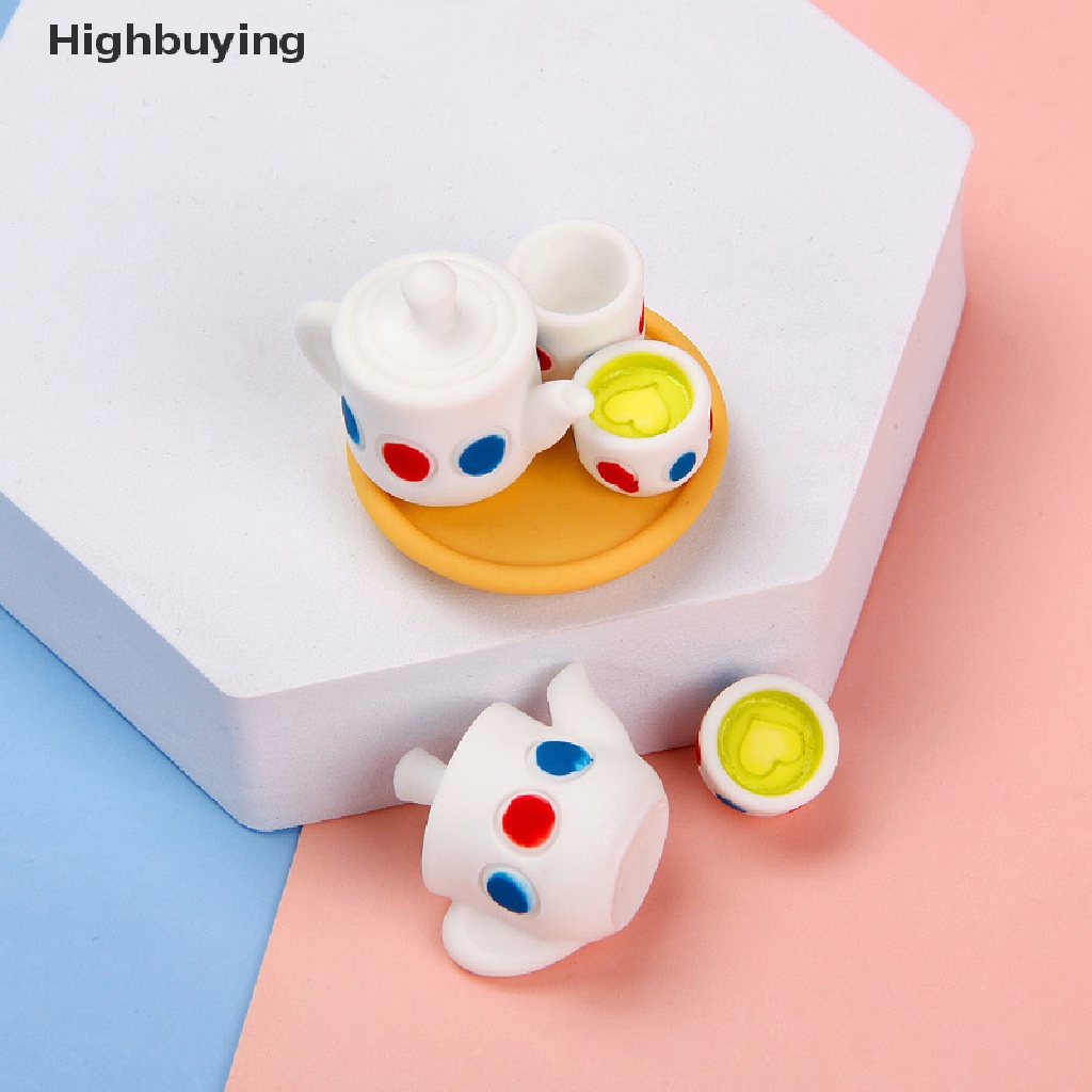 Hbid 4Pcs/Set Peralatan Makan Teko Cangkir Saucer Tray Plate Tea Set Pot Dekorasi Dapur Rumah Boneka Miniatur Diy Hadiah Aksesoris Boneka Glory