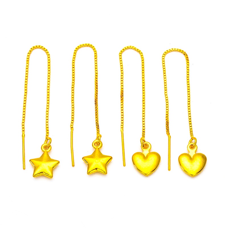 Goldkingdom Perhiasan Fashion 24K Bangkok Aksesoris Ready Stock Wanita Anting Hati Earline Hati Kecil Pentagram Wanita Kotak Rantai Earline