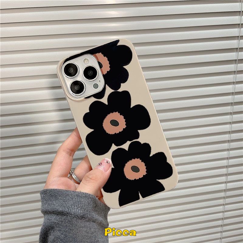 Ins Gaya Korea Sederhana Tiga Bunga Case Kompatibel Untuk IPhone 7Plus XR 11 14 13 12 Pro Max X XS Max SE 2020 8 7 Plus Glossy Shockproof Kamera Perlindungan Lembut Tpu Phone Cover