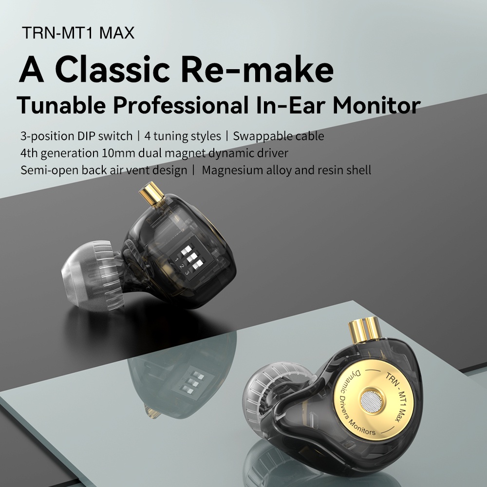 Trn MT1 MAX Monitor Earbud Dual Magnet Driver Dinamis Earphone Kabel In-ear Dengan Tuning Switches Cancelling Headset