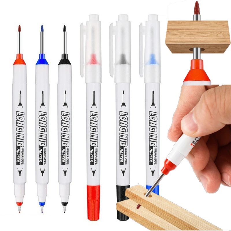 1pc Penanda Nib Panjang Serbaguna 20mm Kepala Lubang Dalam Ekstensi Spidol Tahan Air Mekanik Pertukangan Pen Konstruksi Marking Pen