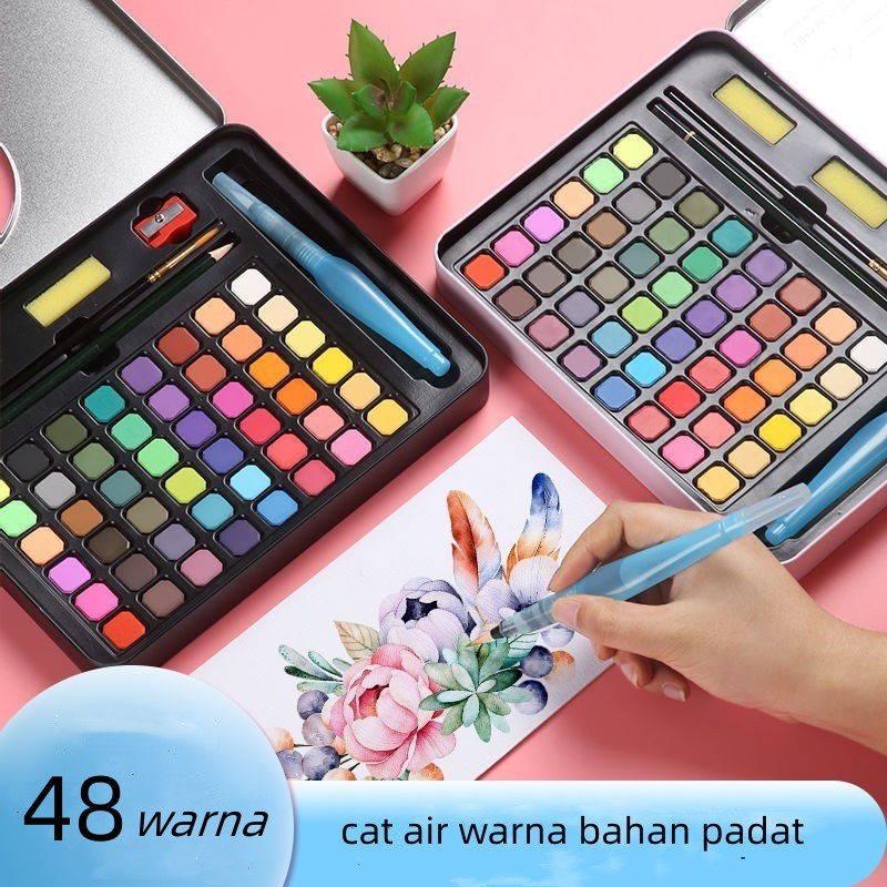 

New Big Sale Cat Air Watercolor Alat Lukis Mewarnai Anak Lengkap Kuas Lukis 1 Set Watercolor Paper Pencil 36/48