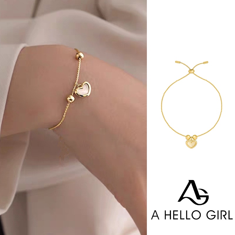 Hello Gelang Tangan Rantai Adjust Gaya Korea Motif Hati Aksen Mutiara Untuk Perhiasan Wanita