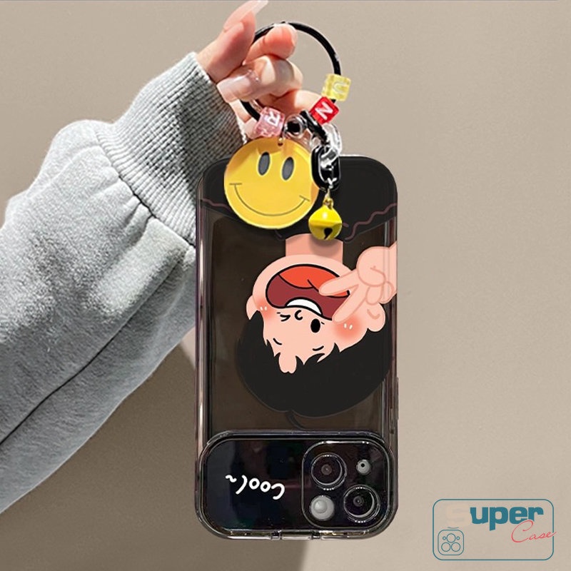 IPHONE 3d Gelang Kartun Smiley Case Kompatibel Untuk Iphone13 11 12 14 Pro MAX XR 7 8 14 Plus X XS MAX SE Lucu Kreatif Flip Make Up Cermin Cowok Cewek Shockproof Lembut Pasangan Cover