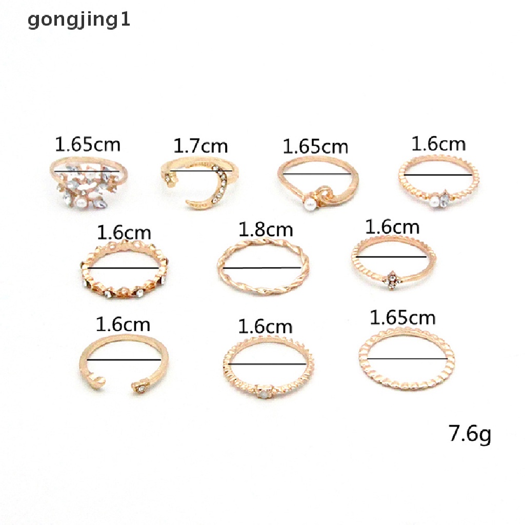 Ggg 10Pcs/set Cincin Bulan Bintang Wanita Gadis Bohemian set Perhiasan Hadiah Aksesoris ID