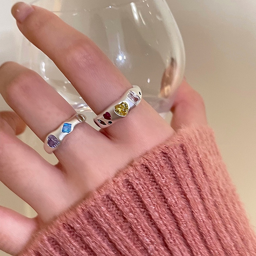 1pc Cincin Jari Zirkon Kristal Sederhana Elegan Korea Retro Warna Perak Wanita Aksesoris Perhiasan Yang Dapat Disesuaikan