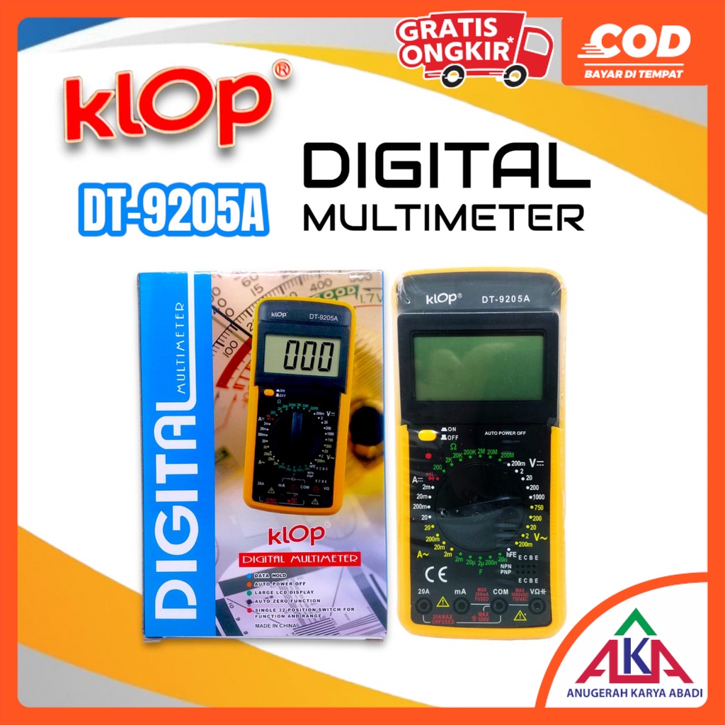 KLOP DT-9205A Multitester / Buzzer / Avometer / Multimeter Digital