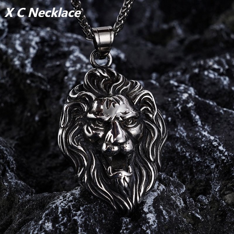 [X C Kalung] Baru Silvery Lion King Head Titanium Steel Liontin Punk Hip Hop Stainless Steel Kalung Hadiah Pesta Ulang Tahun Untuk Pria Dan Wanita