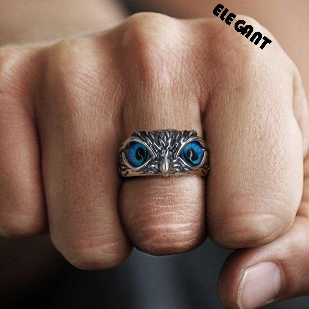 [Elegan] Cincin Burung Hantu Punk Keren Mata Biru Paduan Lebar Gadis Gaya Korea Ring