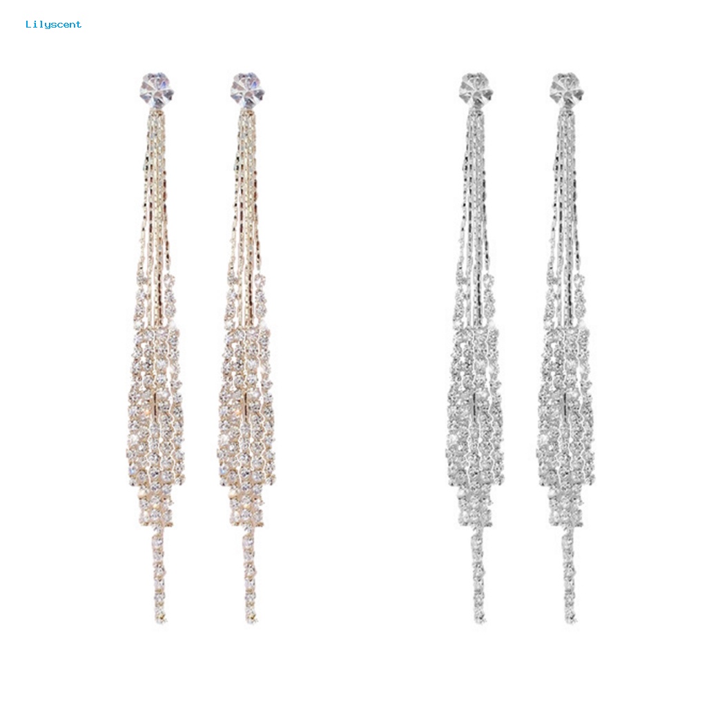 Lilyscent 1pasang Hypoallergenic Drop Earrings Perhiasan Aksesoris Berlian Imitasi Hias Jumbai Linear Earrings Elegan