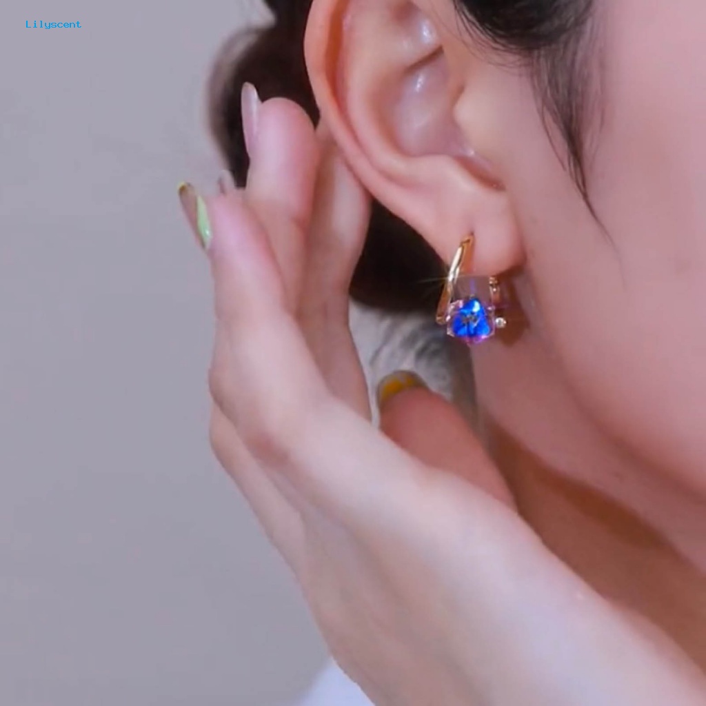 Lilyscent 1pasang Ringan Menjuntai Anting Perhiasan Aksesoris Biru Imitasi Kristal Liontin Anting Fashion Aksesori Temperamen